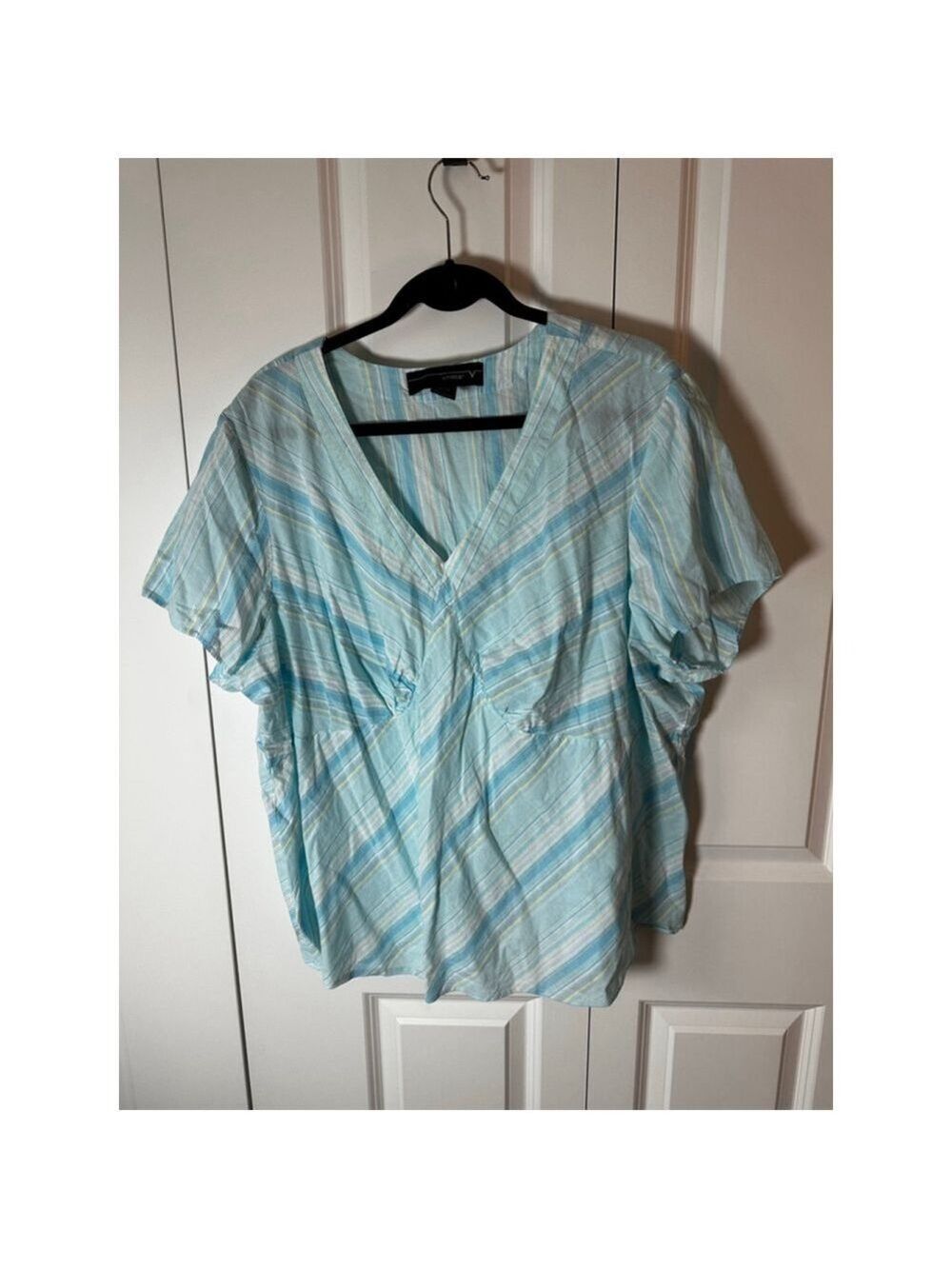 Women's Venezia Blue Striped Blouse Plus Size 26 EUC